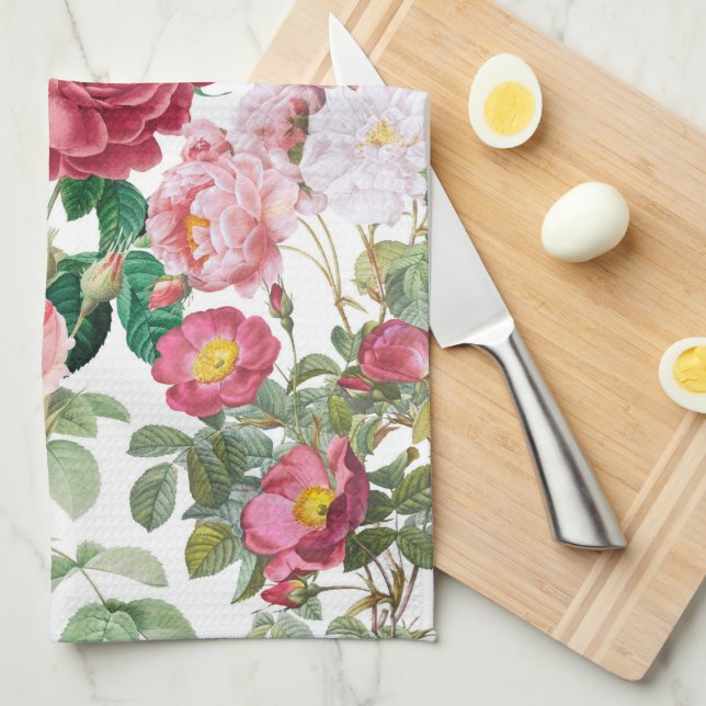Floral Roses Vintage Spring Garden   Tea Towel (Quarter Fold)