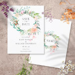 Floral Roses Watercolor Garland Save the Date  Announcement Postcard<br><div class="desc">Designed to coordinate with our Sweet summer roses garland wedding collection. Featuring a delicate watercolour floral garland, this chic botanical save the date card can be personalised with your special save the date information. The reverse features a matching floral garland framing your monogram initials in white elegant text on a...</div>
