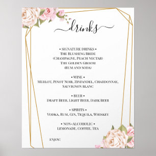 Floral Roses Wedding Drinks Menu Sign
