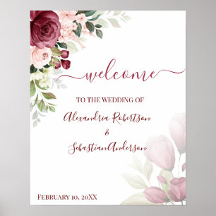 Floral Roses Wedding Welcome Sign