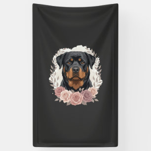 Floral Rottweiler Dog Portrait Sublimation Banner