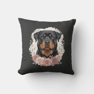 Floral Rottweiler Dog Portrait Sublimation Cushion