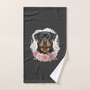 Floral Rottweiler Dog Portrait Sublimation Hand Towel