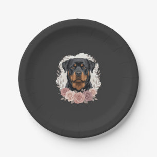 Floral Rottweiler Dog Portrait Sublimation Paper Plate