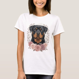 Floral Rottweiler Dog Portrait Sublimation T-Shirt