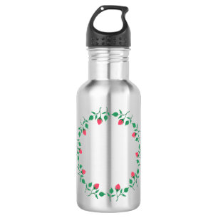 Floral round frame with pink rose flowers 532 ml water bottle