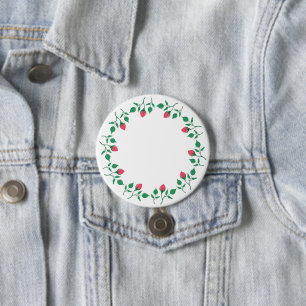 Floral round frame with pink rose flowers 7.5 cm round badge