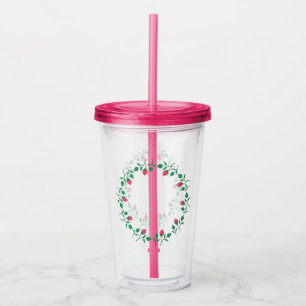 Floral round frame with pink rose flowers  acrylic tumbler