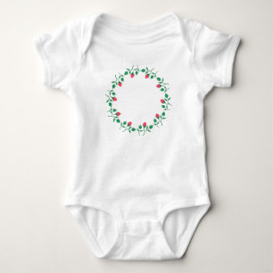 Floral round frame with pink rose flowers baby bodysuit