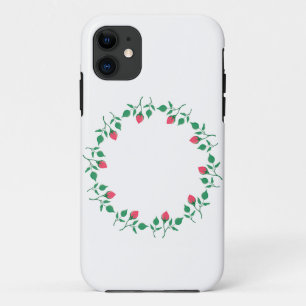 Floral round frame with pink rose flowers iPhone 11 case