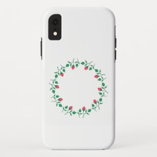 Floral round frame with pink rose flowers iPhone XR case