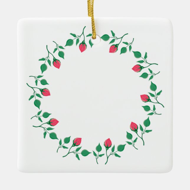 Floral round frame with pink rose flowers  ceramic ornament (Front)