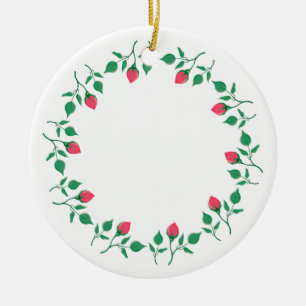 Floral round frame with pink rose flowers ceramic ornament