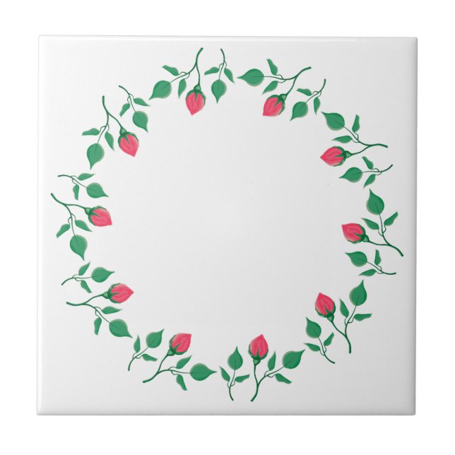 Floral round frame with pink rose flowers ceramic tile (Front)