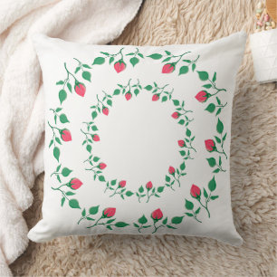 Floral round frame with pink rose flowers cushion