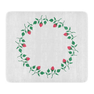 Floral round frame with pink rose flowers  cutting board