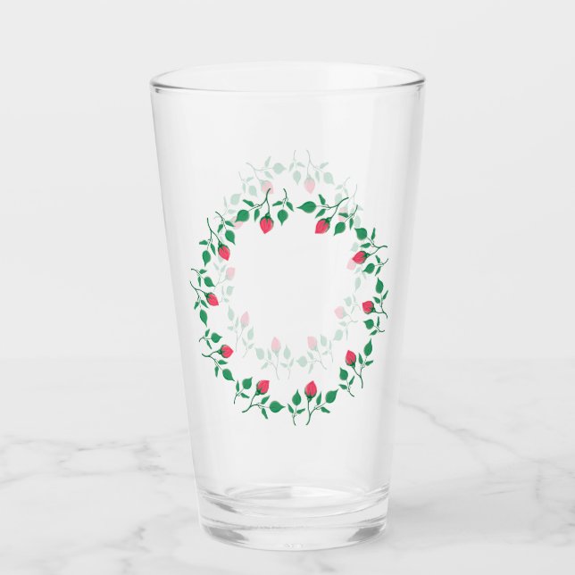 Floral round frame with pink rose flowers glass (Front)