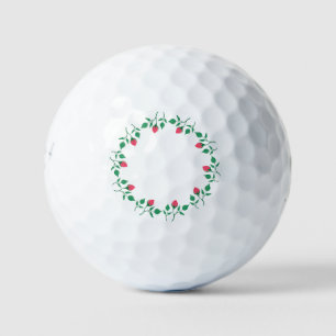 Floral round frame with pink rose flowers  golf balls