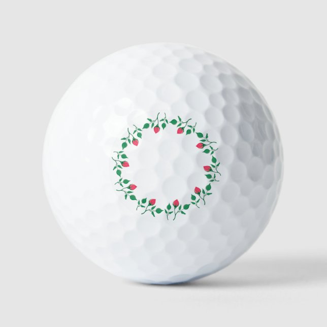 Floral round frame with pink rose flowers golf balls (Front)