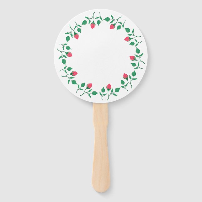 Floral round frame with pink rose flowers  hand fan (Front)