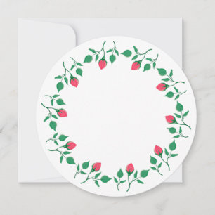 Floral round frame with pink rose flowers holiday card