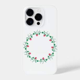 Floral round frame with pink rose flowers   iPhone 14 pro case