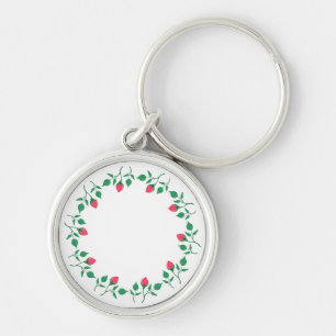Floral round frame with pink rose flowers  key ring