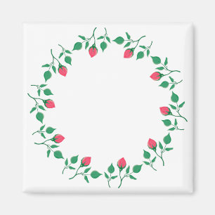 Floral round frame with pink rose flowers   magnet