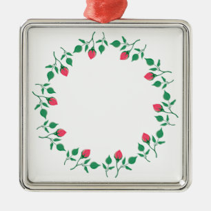 Floral round frame with pink rose flowers  metal ornament