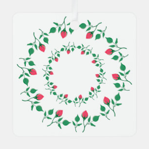 Floral round frame with pink rose flowers metal tree decoration