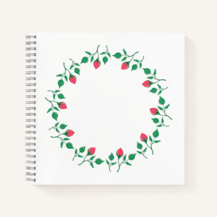 Floral round frame with pink rose flowers  notebook