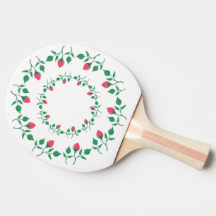 Floral round frame with pink rose flowers ping pong paddle