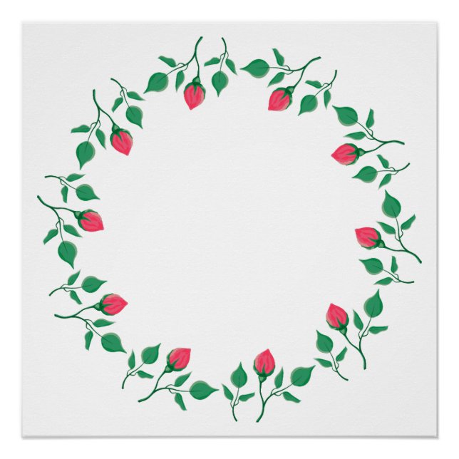 Floral round frame with pink rose flowers  poster (Front)