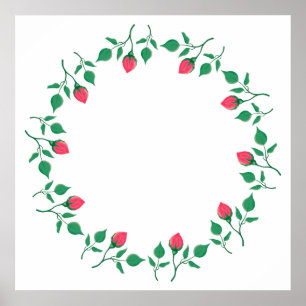 Floral round frame with pink rose flowers poster