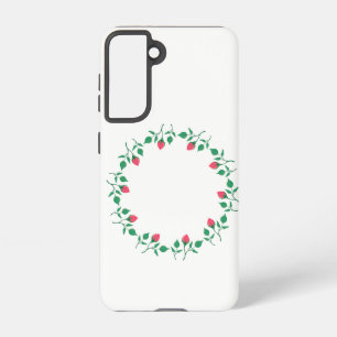 Floral round frame with pink rose flowers samsung galaxy case