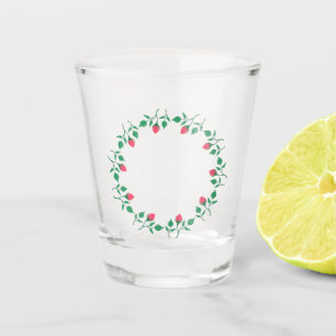 Floral round frame with pink rose flowers shot glass