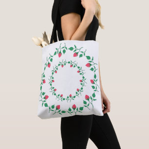 Floral round frame with pink rose flowers tote bag