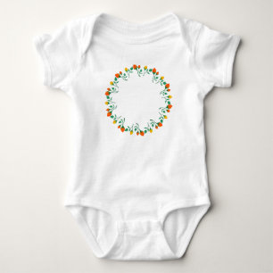 Floral round frame with yellow and red rose flower baby bodysuit
