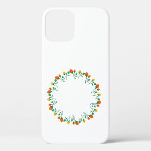 Floral round frame with yellow and red rose flower iPhone 12 case