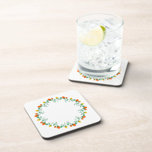 Floral round frame with yellow and red rose flower coaster