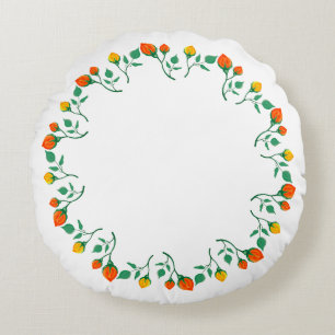 Floral round frame with yellow and red rose flower cushion