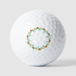 Floral round frame with yellow and red rose flower golf balls