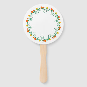 Floral round frame with yellow and red rose flower hand fan
