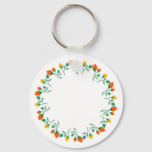 Floral round frame with yellow and red rose flower key ring