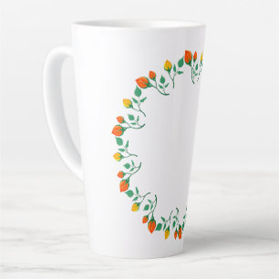 Floral round frame with yellow and red rose flower latte mug