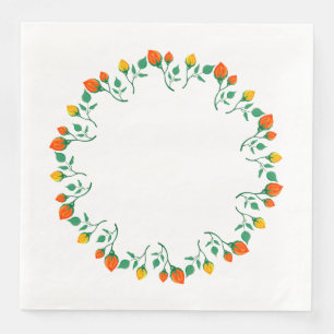 Floral round frame with yellow and red rose flower napkin