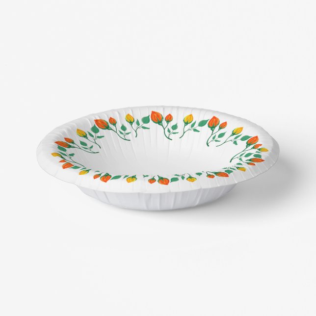 Floral round frame with yellow and red rose flower paper plate (Angled)