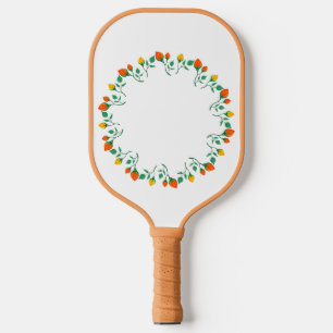 Floral round frame with yellow and red rose flower pickleball paddle