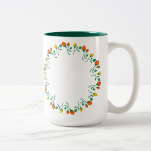 Floral round frame with yellow and red rose flower Two-Tone coffee mug