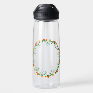 Floral round frame with yellow and red rose flower water bottle